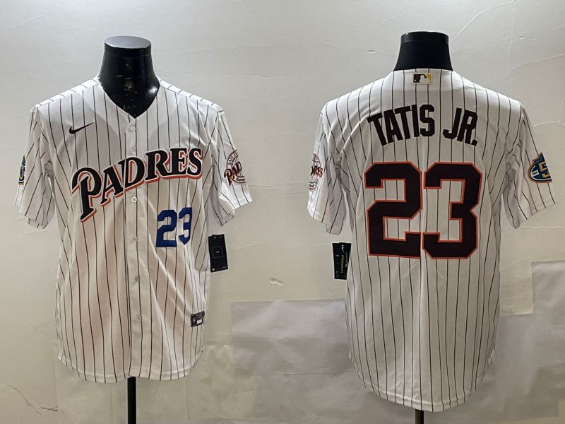 Men San Diego Padres #23 Tatis jr White Stripe Throwback Game 2025 Nike MLB Jersey style 2->san diego padres->MLB Jersey